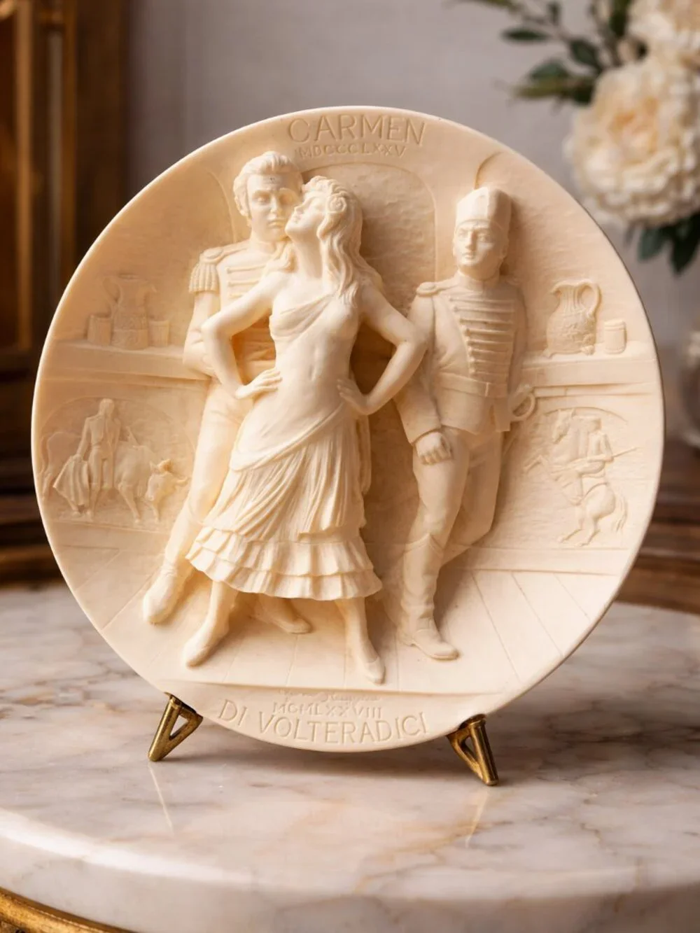 Italian Carmen Bas-Relief Plaque La Scala Museum Volteradici Signed